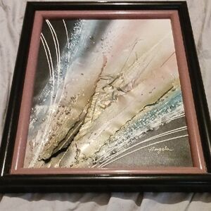 Textured Abstract Framed Wall Art in Pink, Blue and Gold